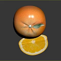 Fresh Whole Orange With Sliced Orange And Green Leaf On Dark Background
