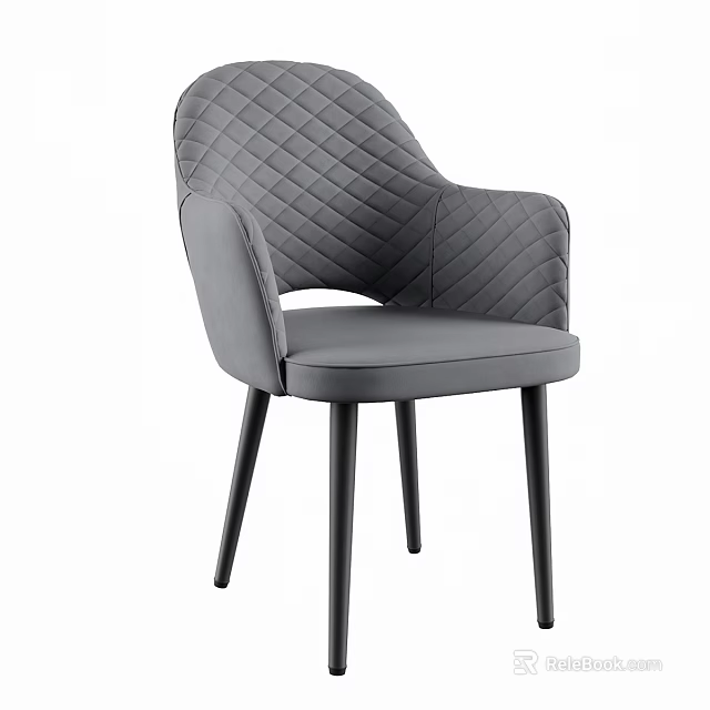 Modern Gray Single Sofa With Quilted Diamond Pattern Armrest And Thin Black Legs 3d model