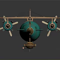 Steampunk Turquoise Airship Model With Gold Accents Red Tail Fins And Propellers