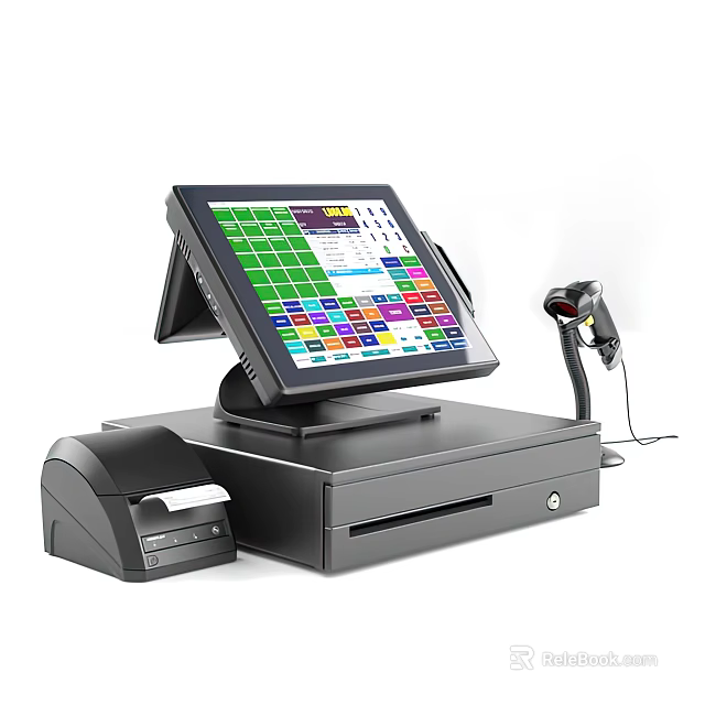 Modern Business POS System With Touchscreen Display Barcode Scanner And Receipt Printer 3d model