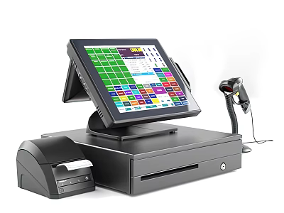 Modern Business POS System With Touchscreen Display Barcode Scanner And Receipt Printer 3d model