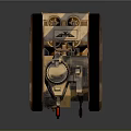 Tan and Black Military Vehicle With Armored Structure Hatch Wheels Red Taillights