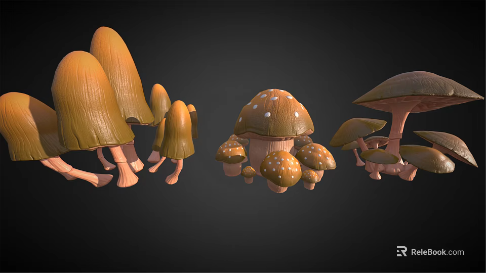 Detailed 3D Models of Various Mushroom Vegetables with Different Shapes and Sizes 3d model 