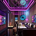 KTV Interior Design With Purple Blue Neon Lights And Modern Sofa Screens