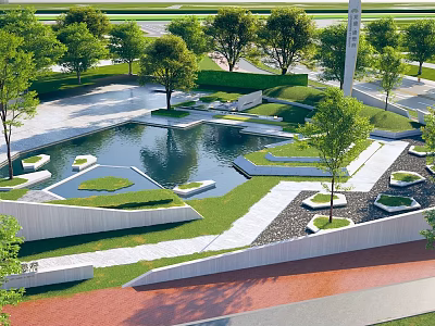 Karesansui Dry Landscape Garden Design with Zen Stones Raked Sand and Mossy Areas 3d model