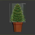 Green Decorative Christmas Tree With Red Ornaments In Orange Pot For Home Decor
