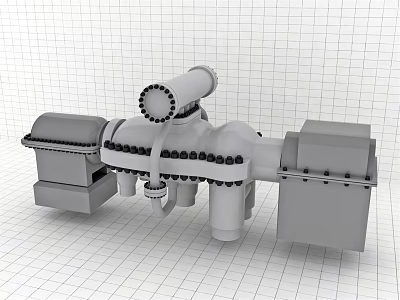 Industrial Equipment 3D Model With Cylindrical Components Connecting Pipes And Support Structures 3d model