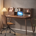 Quiet Ancient Style Desk Chair Solid Wood Computer Desk Writing Desk Floor Lamp Laptop Book Ornaments 3d model