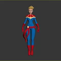 3D Superhero Character Model With Blue Red Costume Golden Hair And Red Belt Design