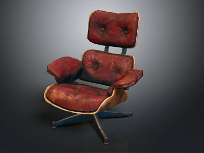 Red Leather Recliner Chair With Tufted Backrest Armrests And Metal Base 3d model