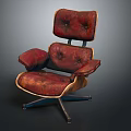 Red Leather Recliner Chair With Tufted Backrest Armrests And Metal Base
