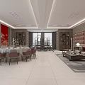 Modern Luxurious Private Dining Room Interior With Round Table Sofa And Red Wall 3d model