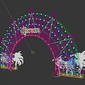Corona Golden Arched Event Archway With Illuminated Lights Star Design And Green Plants