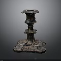 Antique Copper Candle Holder Featuring Carved Details And Multi Tiered Design