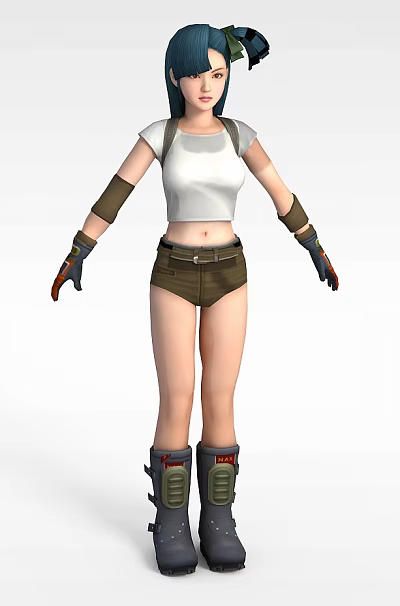 Group of People Wearing White Crop Tops Brown Shorts Arm Sleeves Gloves and Boots 3d model
