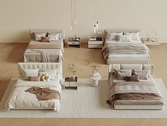 Modern Double Bed Cream Wind Double Bedroom Bed Master Bedroom Bed Times Bedside Cabinet Bedside Chandelier Ornaments 3d model