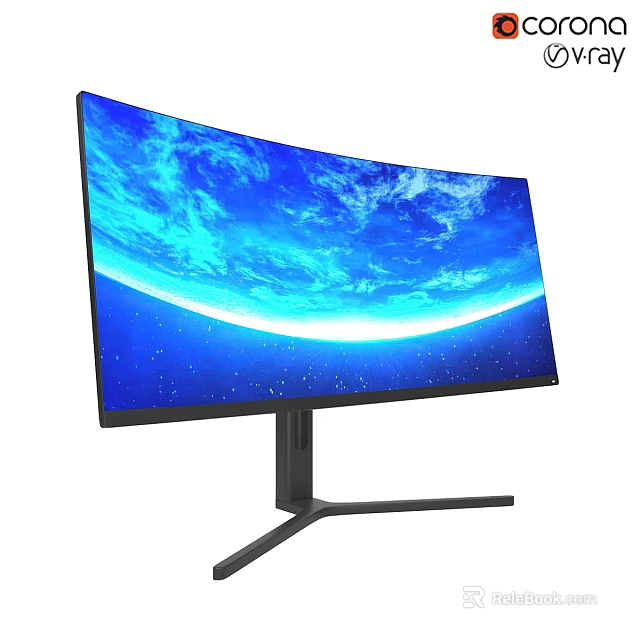 Curved Computer Monitor With Modern Design And Earth Image 3d model 