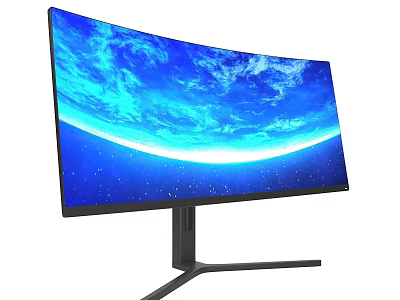 Curved Computer Monitor With Modern Design And Earth Image 3d model