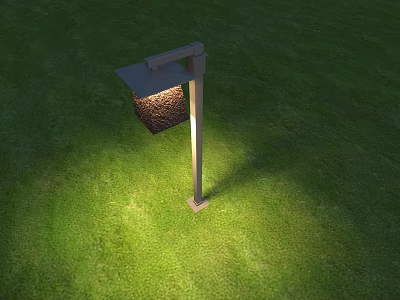 Modern Outdoor Light with Square Shade and Metal Pole on Green Grass Lawn Illuminating Ground 3d model