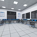 Bright Modern Control Room Interior With Multiple Monitors Workstations And Chairs 3d model