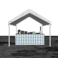 White Outdoor Tent Stall Featuring Blue Checkered Counter And Display Items 3d model