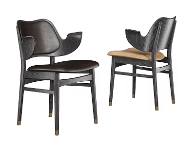 Modern Dining Chairs With Armrests Wooden Legs And Two Tone Seats 3d model