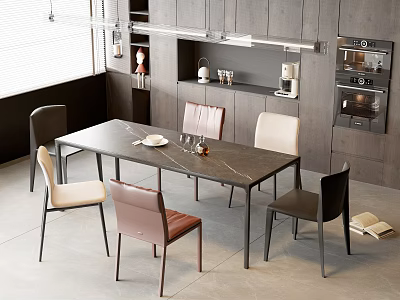 Modern Dining Table Set With Multicolor Chairs In Modern Kitchen Interior 3d model