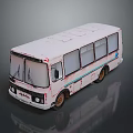 White Bus Exterior With Red Marks Multiple Windows And Blue Stripe Design 3d model