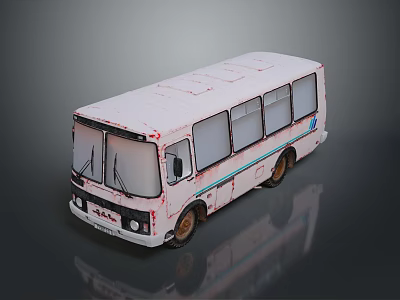 White Bus Exterior With Red Marks Multiple Windows And Blue Stripe Design 3d model