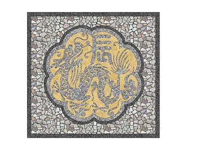 Traditional Garden Ornament With Square Mosaic Design Yellow Center Dragon Pattern And Gray Pebble Border 3d model