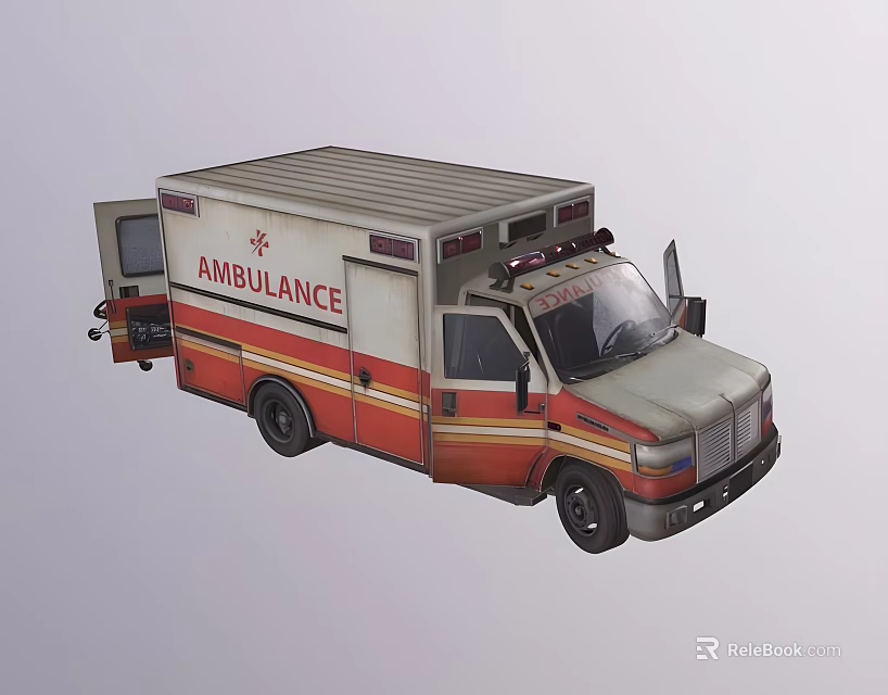 Red And White Ambulance Emergency Medical Vehicle With Exterior Lights And Rescue Design 3d model 