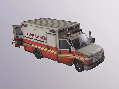 Red And White Ambulance Emergency Medical Vehicle With Exterior Lights And Rescue Design 3d model