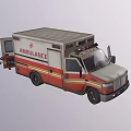 Red And White Ambulance Emergency Medical Vehicle With Exterior Lights And Rescue Design
