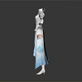 Woman Wearing White And Light Blue Decorative Costume With Detailed Design