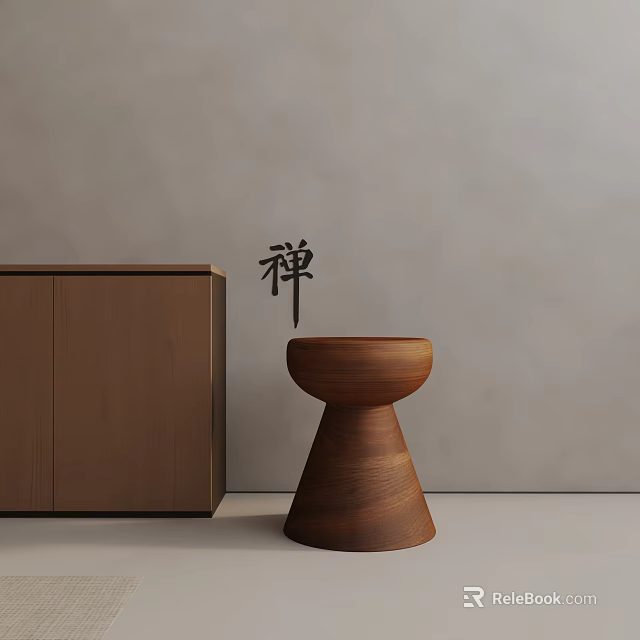Zen Inspired Minimalist Wooden Side Table With Matching Cabinet And Neutral Wall Backdrop 3d model 