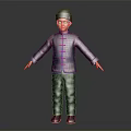 Man Wearing Traditional Clothing And Hat In 3D Model Standing Pose On Gray Background