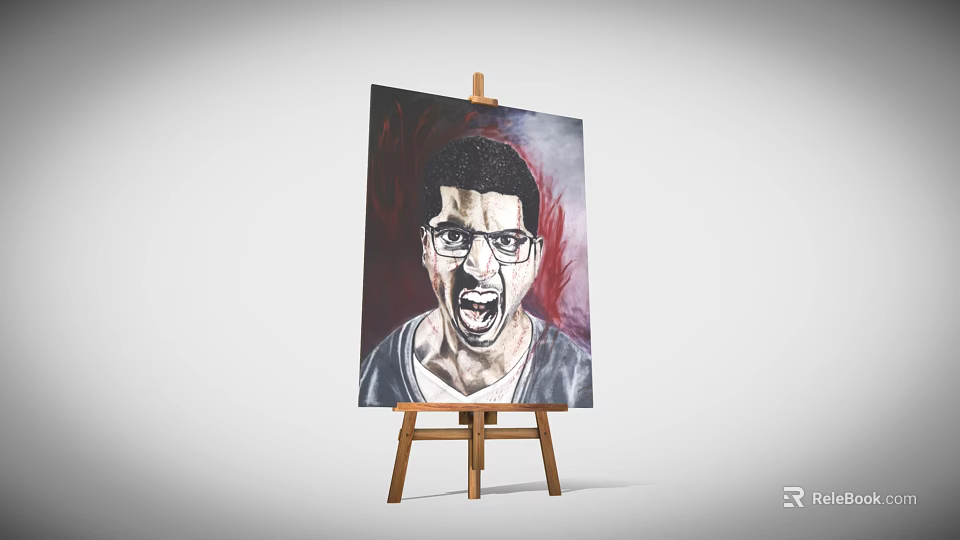 Decorative Ornament Set Featuring Wooden Easel And Portrait Artwork For Home Decor 3d model 