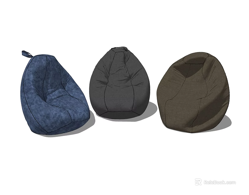 Stylish Bean Bag Chairs in Blue Black and Brown for Modern Living Spaces 3d model 