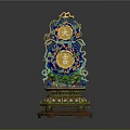 Traditional Furniture Ornament With Blue Gold Intricate Patterns And Auspicious Double Layer Wooden Base