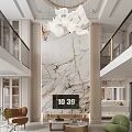 Modern Duplex Living Room With Staircase Chandelier Sofa And Decorative Wall