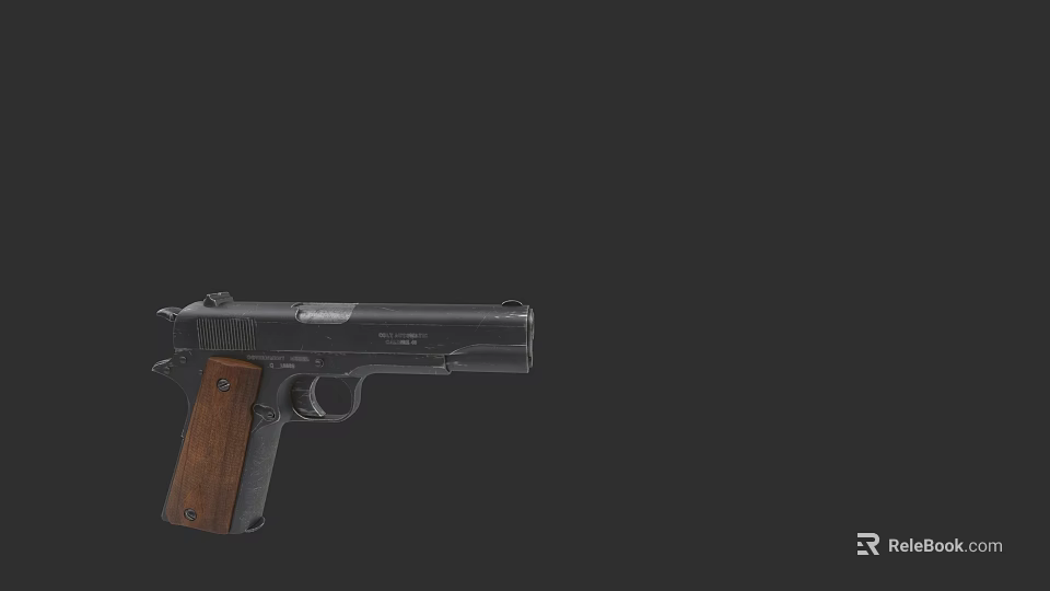 Detailed Classic Black Metal Pistol With Wooden Grip And Dark Background 3d model 