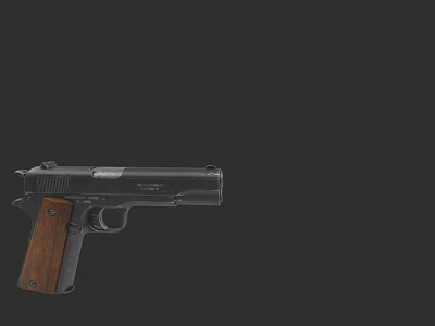Detailed Classic Black Metal Pistol With Wooden Grip And Dark Background 3d model