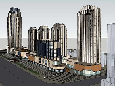 Modern Commercial Street With High Rise Buildings Retail Shops And Pedestrian Plaza 3d model