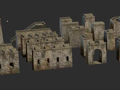 Ancient Castle Architectural Model With Stone Walls Towers And Archway Structures 3d model