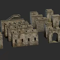 Ancient Castle Architectural Model With Stone Walls Towers And Archway Structures