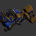 Blue And Gold Mech Warrior With Heavy Hammer And Detailed Armor Design