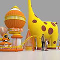 Yellow Giraffe Play Structure With Brown Spots And Orange Tower For Kids Playing