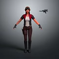 Game Movie Female Character With Pilot Cap Red Vest Tattoos And Gun