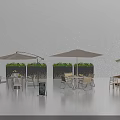 Modern Outdoor Dining Area With Stylish Canopies Tables Chairs And Green Plant Walls