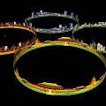 Background Wall Featuring Circular Structures Ancient Building Models And Modern City Buildings With Water Reflection 3d model